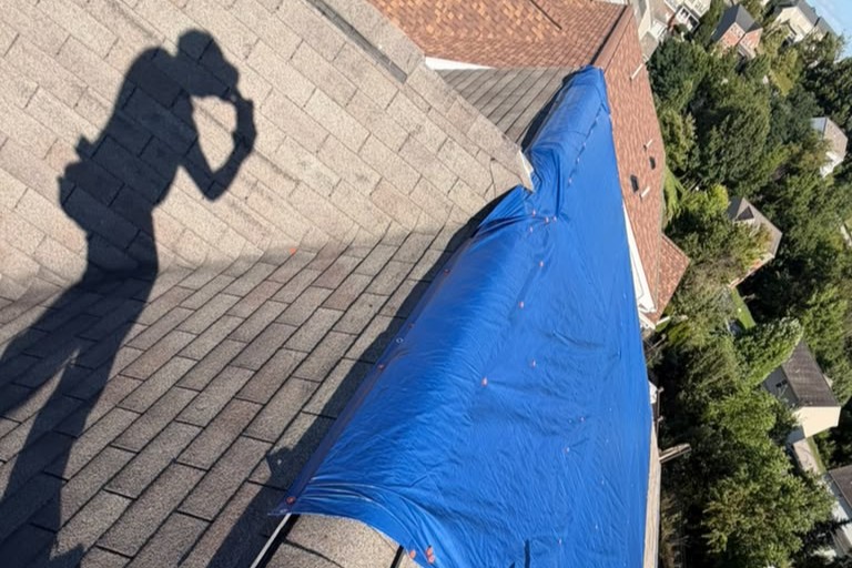 Storm damage repair by Sky Roofing Contractor Corp